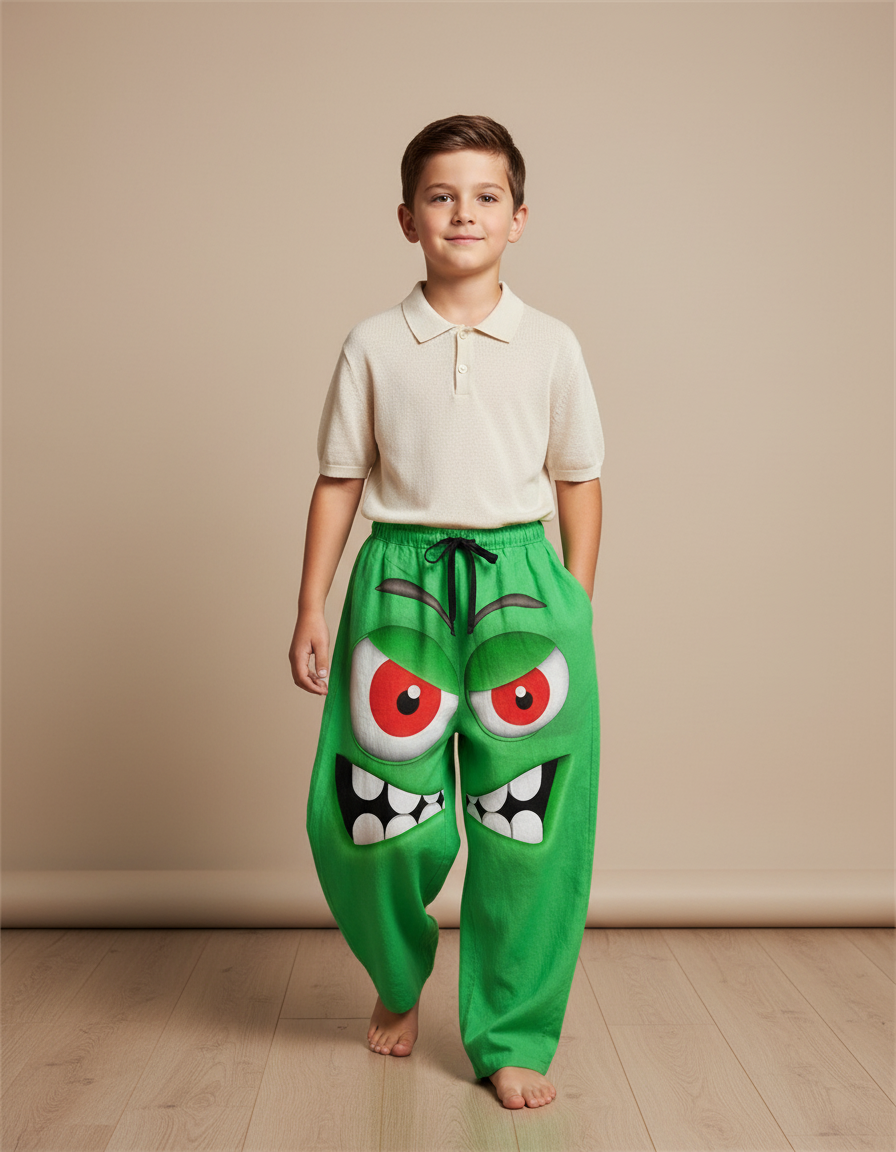 Pantalon Baggy Vert Monstre Ample Enfant Cordon - Lin