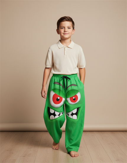 Pantalon Baggy Vert Monstre Ample Enfant Cordon - Lin