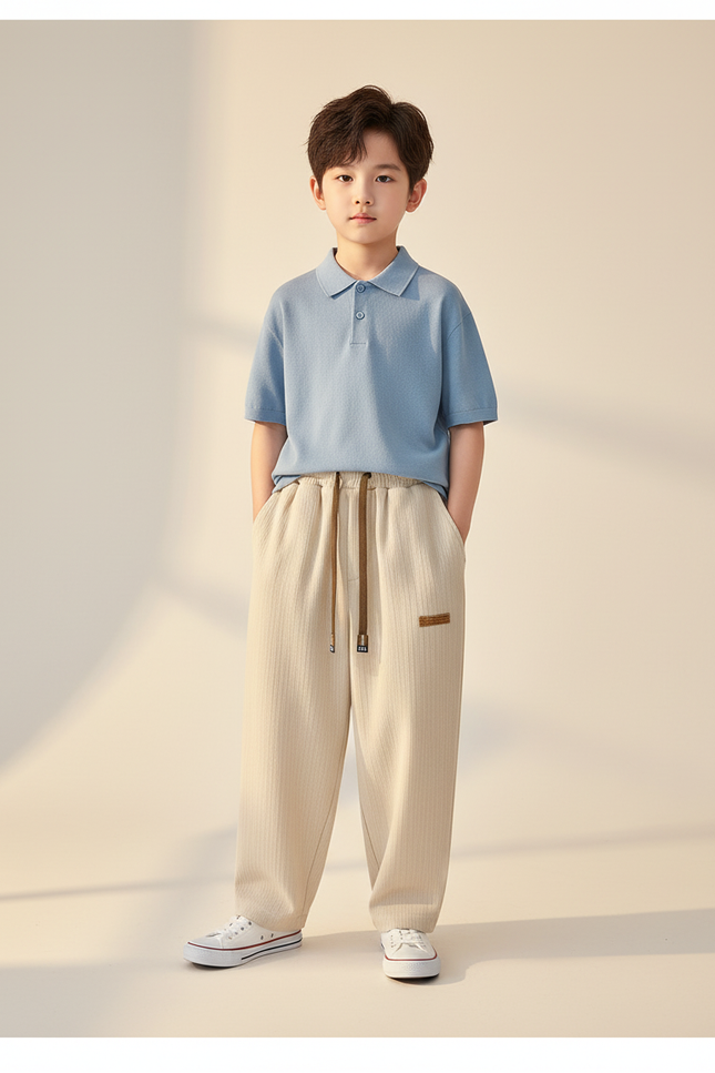Pantalon Baggy Beige Côtelé Ample Décontracté Garçon - Cordé