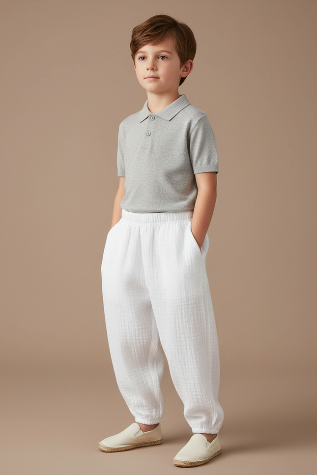 Pantalon Baggy Blanc Coton Ample Confortable Enfant