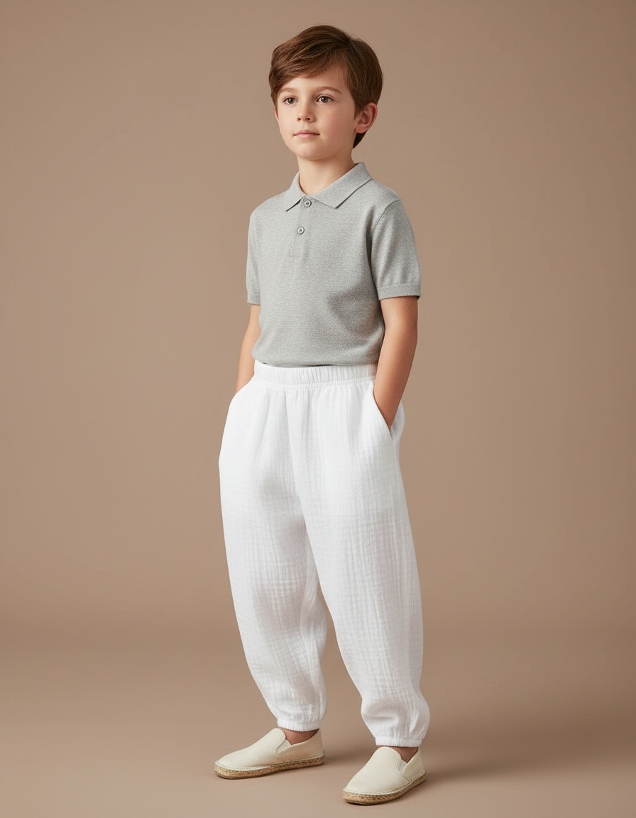 Pantalon Baggy Blanc Coton Ample Confortable Enfant