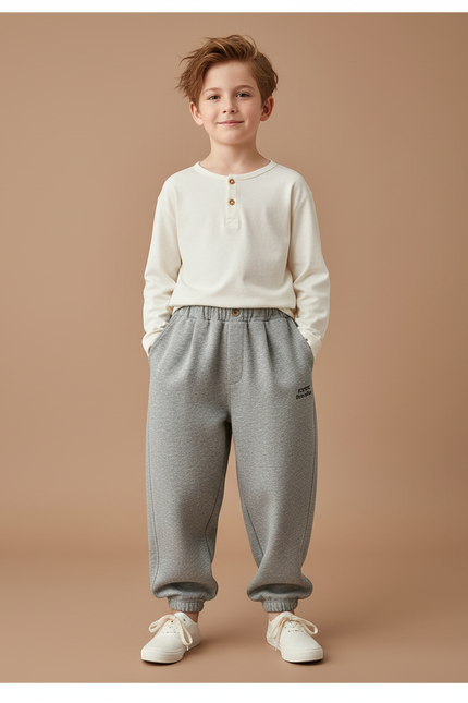 Pantalon Baggy Gris Molletonné Ample Garçon Sportif