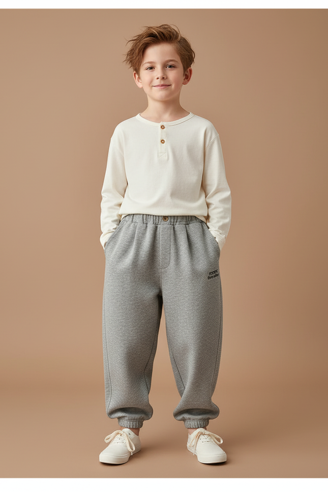 Pantalon Baggy Gris Molletonné Ample Garçon Sportif