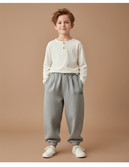 Pantalon Baggy Gris Molletonné Ample Garçon Sportif