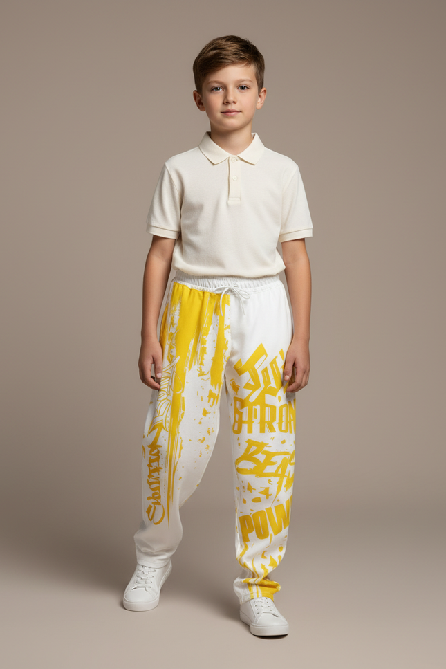 Pantalon Baggy Blanc Jaune Imprimé Décontracté Garçon - Molleton