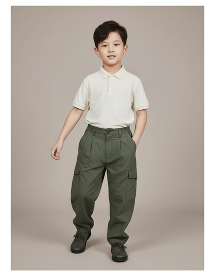 Pantalon Baggy Vert Militaire Ample Plissé Enfant - Kaki Polyester
