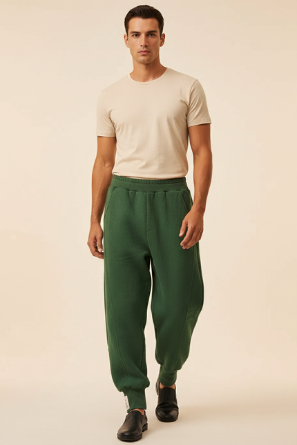 Pantalon Baggy Vert Ample Décontracté Homme Molletonné