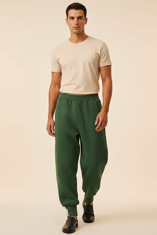 Pantalon Baggy Vert Ample Décontracté Homme Molletonné