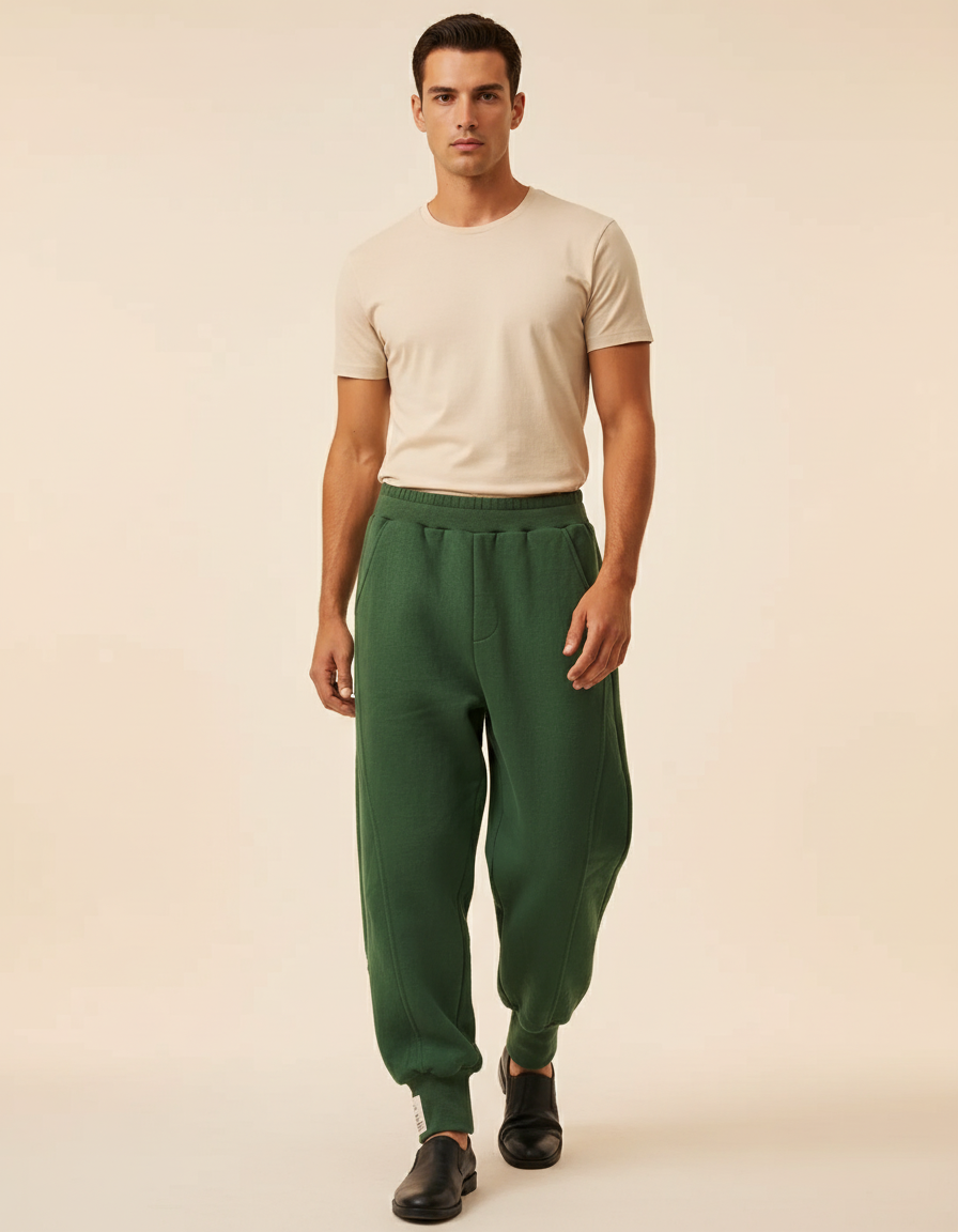 Pantalon Baggy Vert Ample Décontracté Homme Molletonné