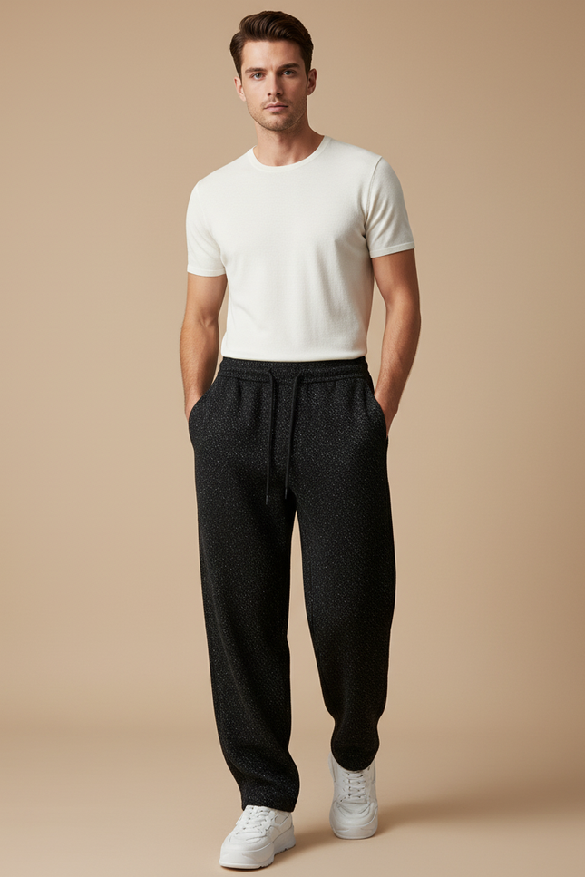 Pantalon Baggy Noir Moucheté Ample Décontracté Homme - Molleton