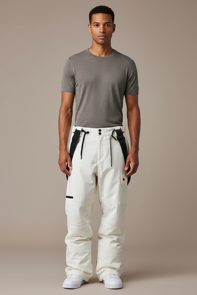 Pantalon Baggy Blanc Imperméable Bretelles Ski Snowboard - Polyester