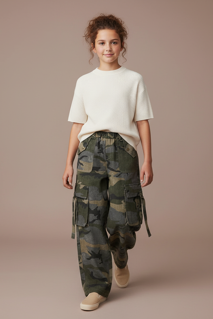 Pantalon Baggy Camouflage Cargo Ample Enfant - Multicolore Toile