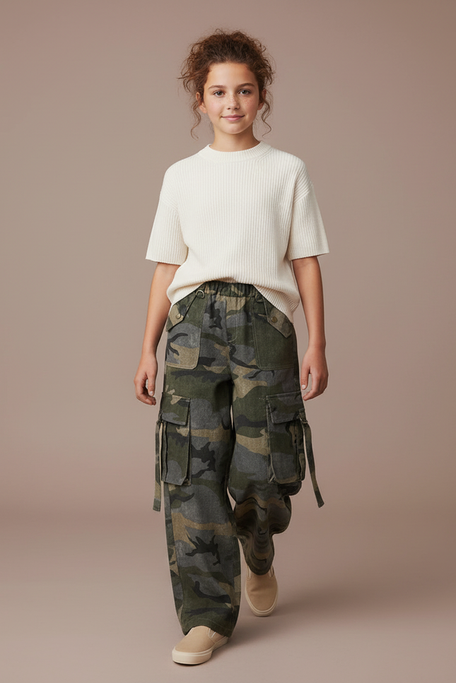 Pantalon Baggy Camouflage Cargo Ample Enfant - Multicolore Toile
