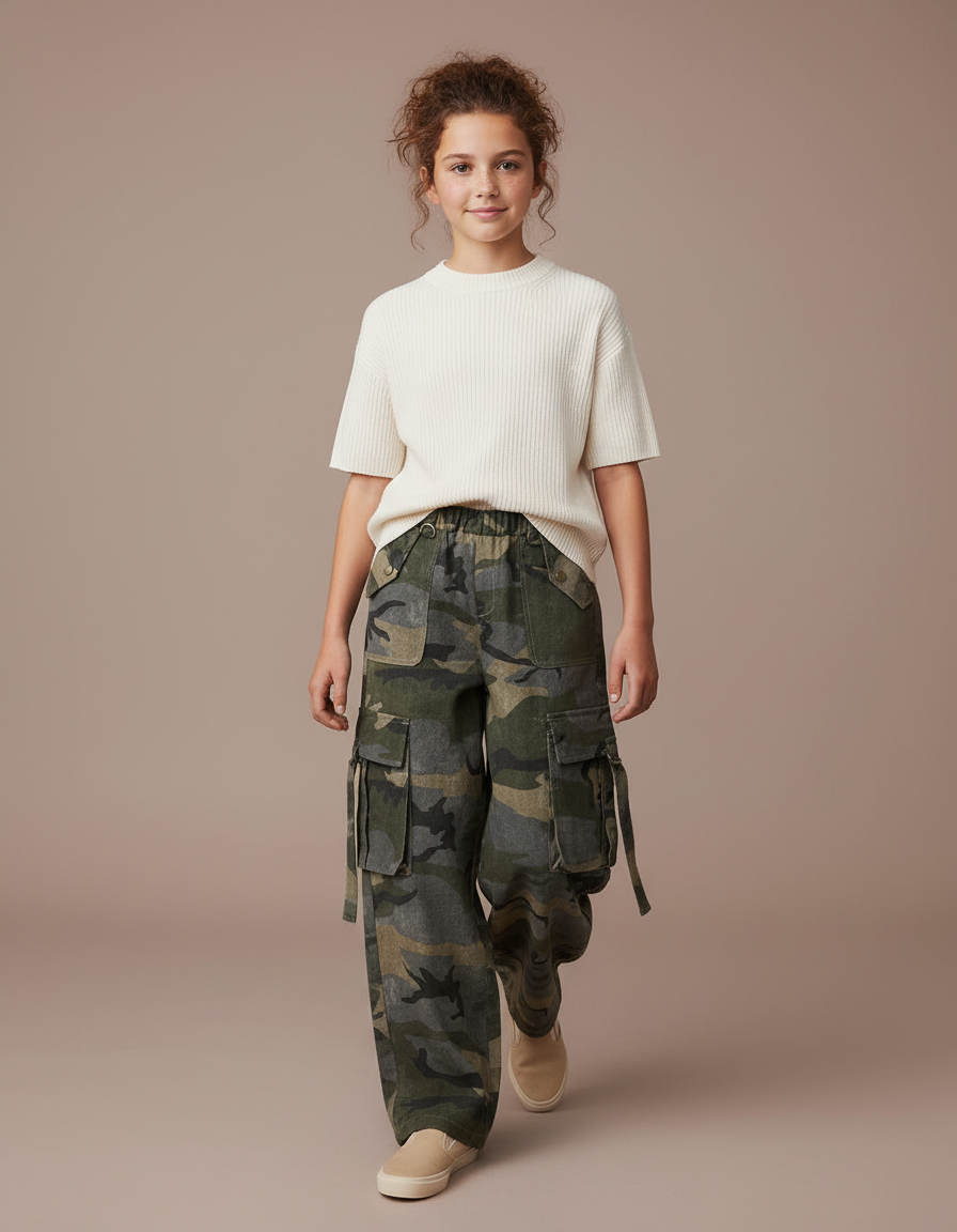 Pantalon Baggy Camouflage Cargo Ample Enfant - Multicolore Toile