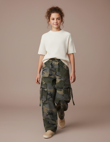 Pantalon Baggy Camouflage Cargo Ample Enfant - Multicolore Toile
