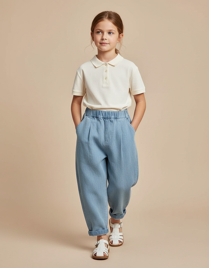 Pantalon Baggy Denim Ample Léger Fille - Bleu Jean