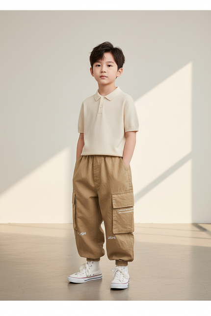 Pantalon Baggy Kaki Cargo Enfant Décontracté Coton