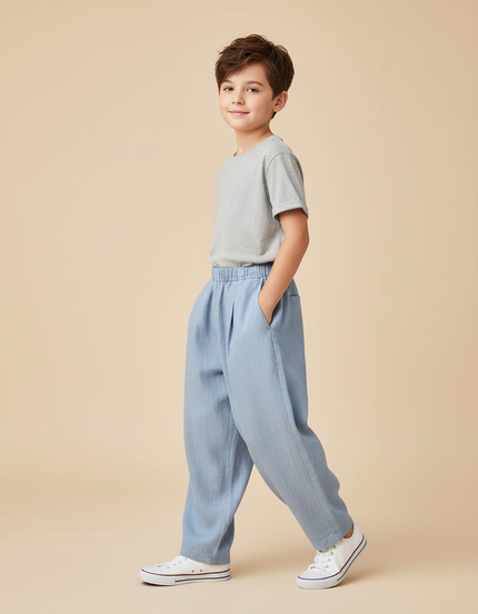 Pantalon Baggy Bleu Clair Ample Plissé Coton Enfant
