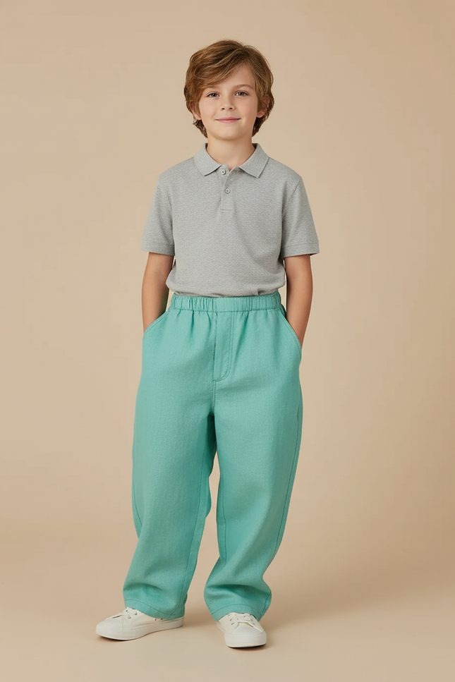 Pantalon Baggy Vert Menthe Ample Décontracté Enfant - Lin