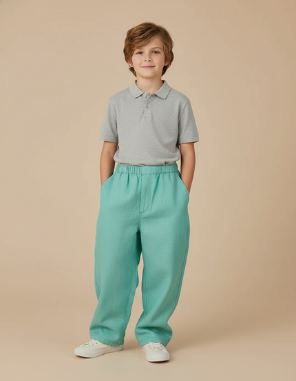 Pantalon Baggy Vert Menthe Ample Décontracté Enfant - Lin