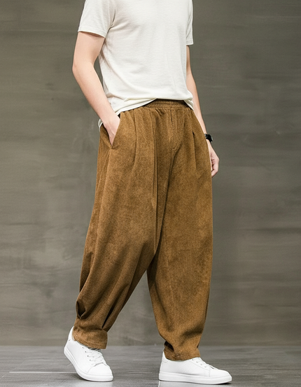 Pantalon Baggy Marron Côtelé Ample Décontracté Hiver - Cordé