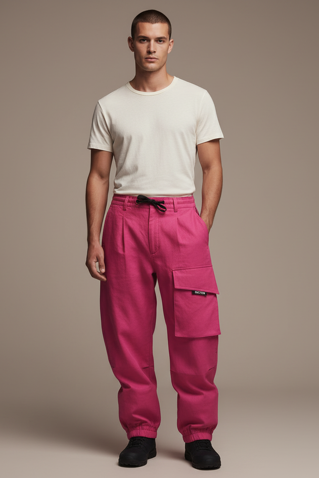 Pantalon Baggy Cargo Rose Vif Ample Coton