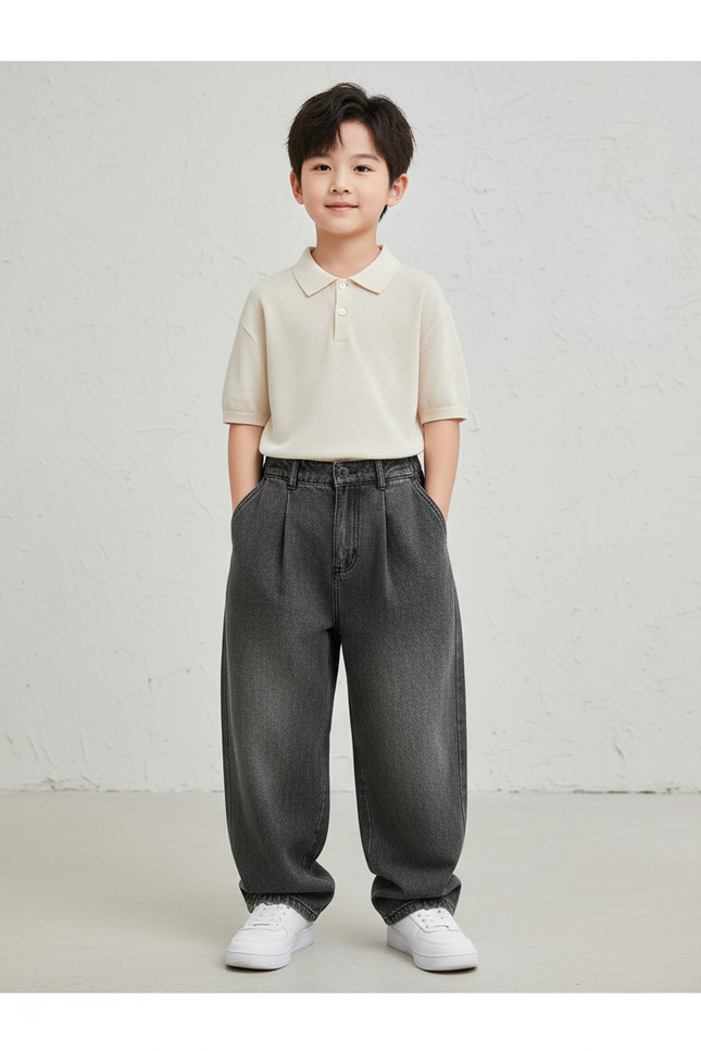 Pantalon Baggy Gris Foncé Denim Ample Garçon Décontracté - Jean