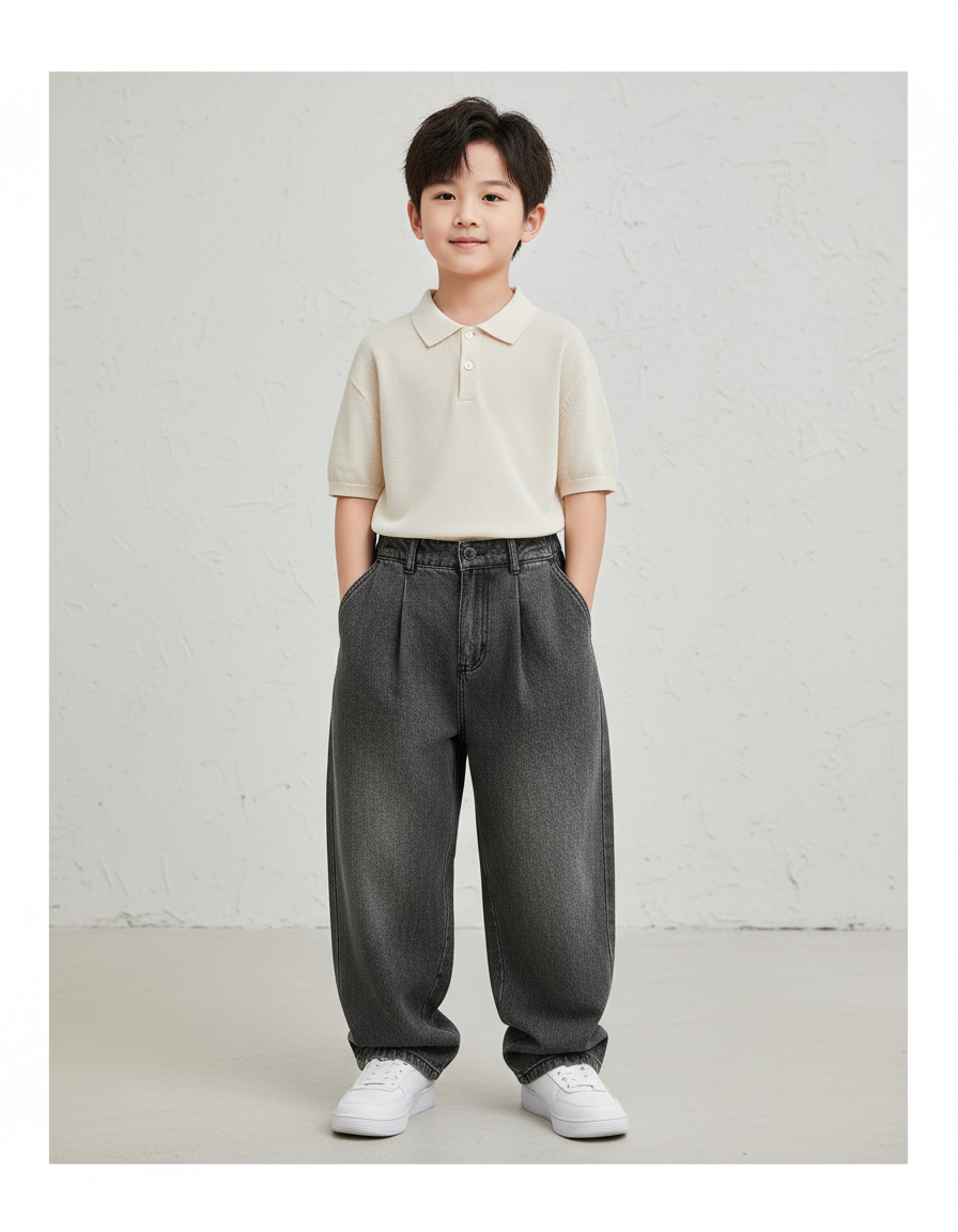 Pantalon Baggy Gris Foncé Denim Ample Garçon Décontracté - Jean