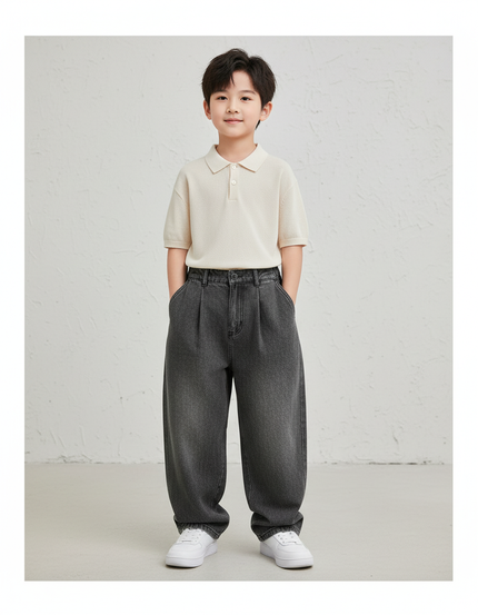 Pantalon Baggy Gris Foncé Denim Ample Garçon Décontracté - Jean