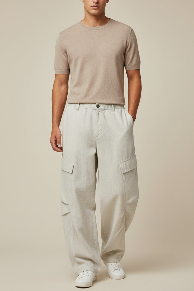 Pantalon Baggy Homme Beige Cargo - Gris Toile