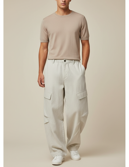 Pantalon Baggy Homme Beige Cargo - Gris Toile