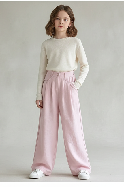 Pantalon Baggy Rose Pâle Ample Plissé Décontracté Fille - Molleton