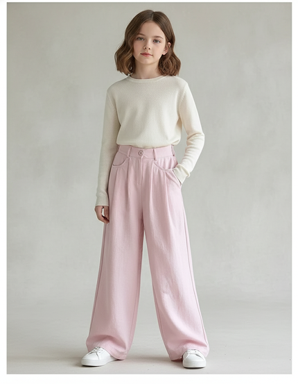 Pantalon Baggy Rose Pâle Ample Plissé Décontracté Fille - Molleton