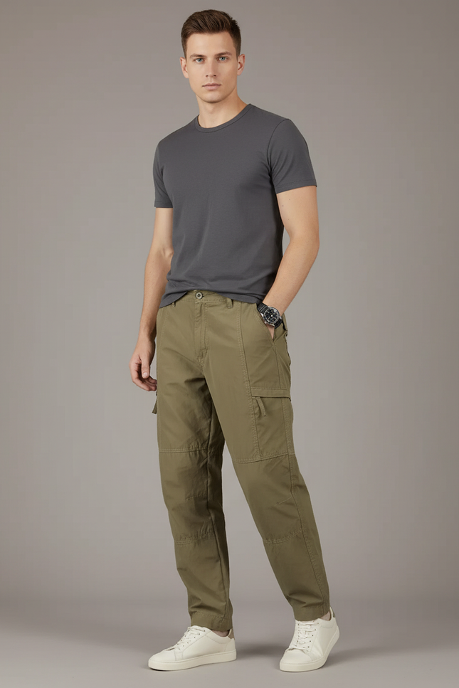 Pantalon Baggy Kaki Cargo Ample Décontracté Homme - Toile