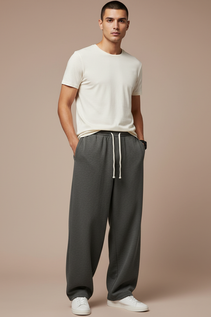 Pantalon Baggy Gris Foncé Ample Molletonné Décontracté