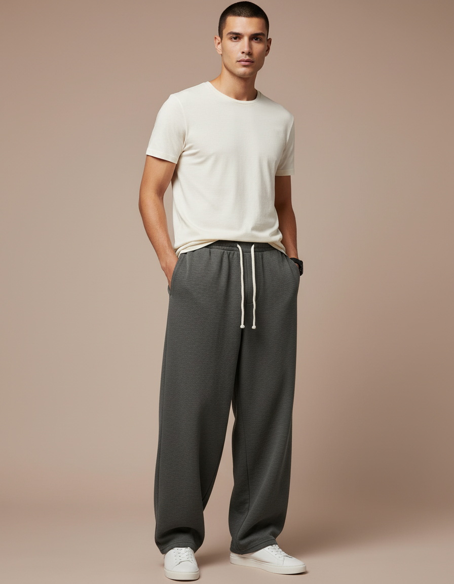 Pantalon Baggy Gris Foncé Ample Molletonné Décontracté