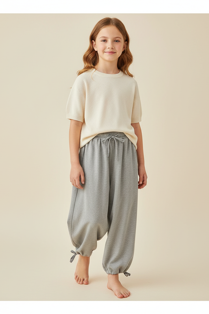 Pantalon Baggy Gris Ample Cordon Enfant - Molleton