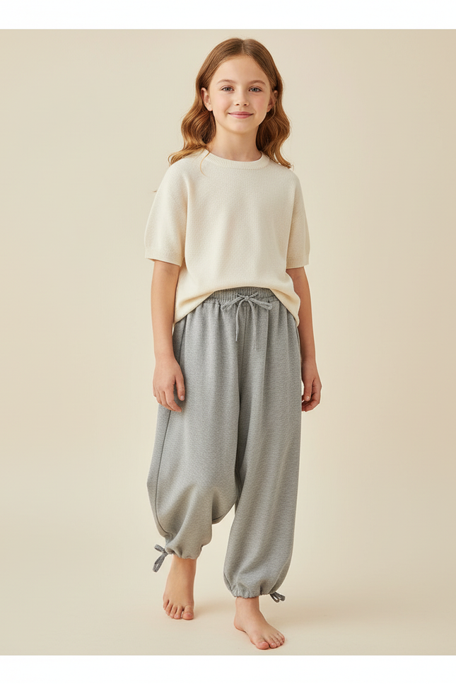 Pantalon Baggy Gris Ample Cordon Enfant - Molleton