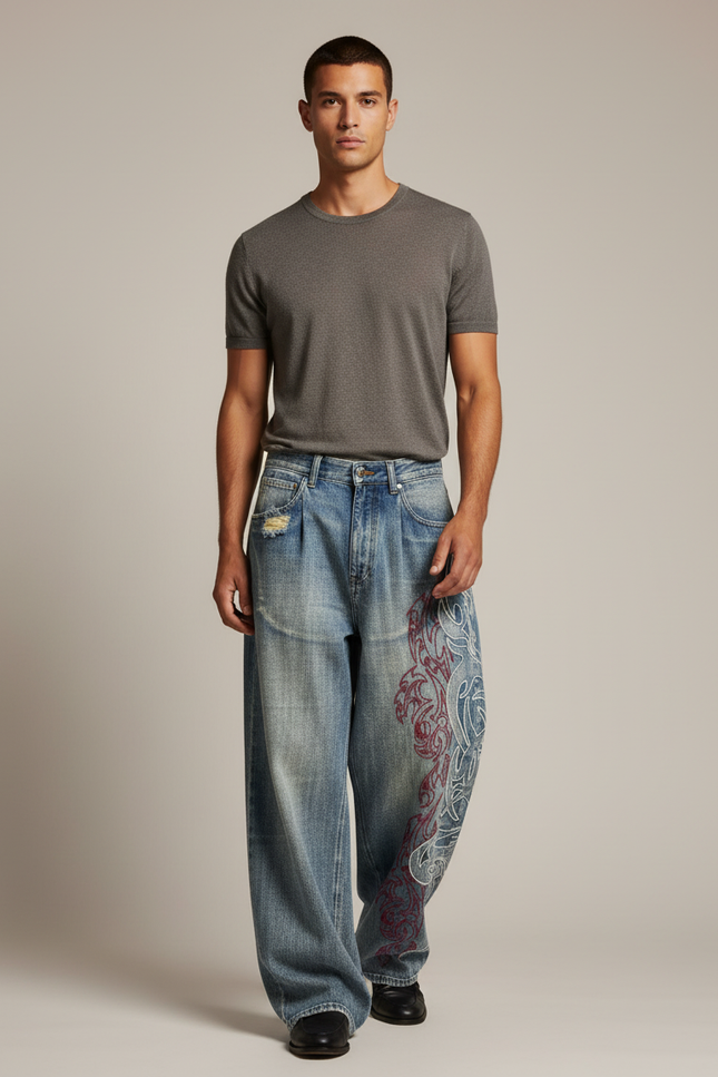 Pantalon Baggy Homme Americain - Bleu Jean