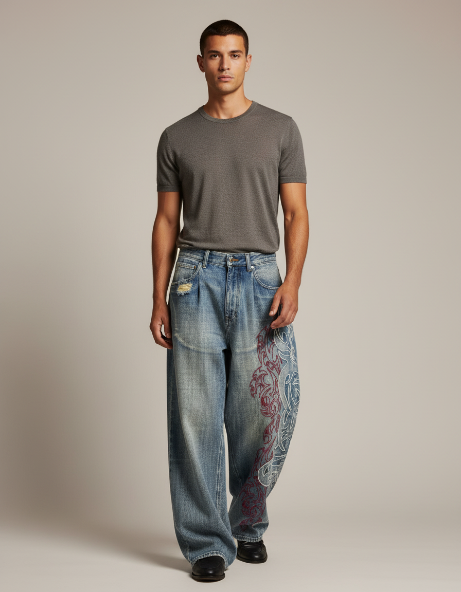 Pantalon Baggy Homme Americain - Bleu Jean