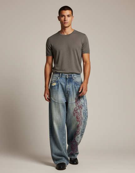 Pantalon Baggy Homme Americain - Bleu Jean