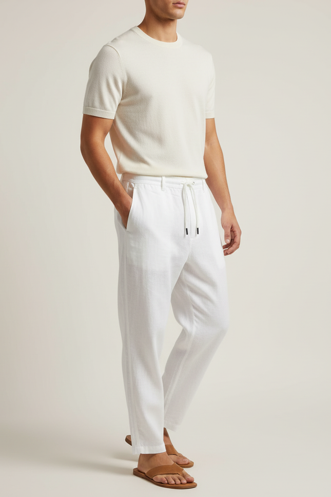 Pantalon Baggy Blanc Lin Ample Cordon Confortable