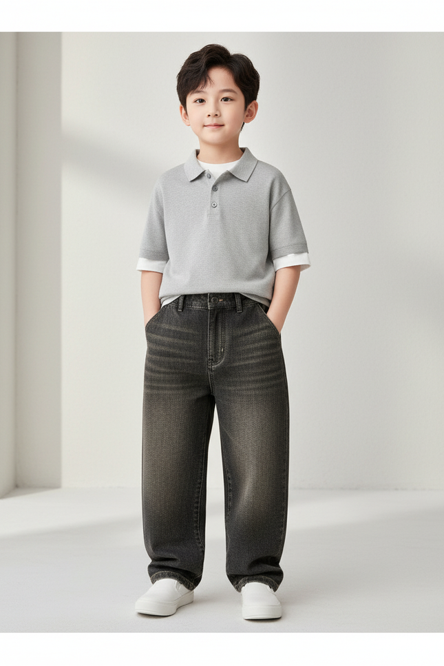 Pantalon Baggy Jean Gris Ample Enfant Décontracté
