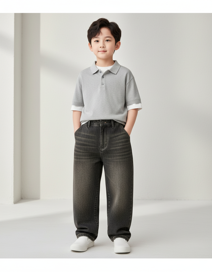 Pantalon Baggy Jean Gris Ample Enfant Décontracté