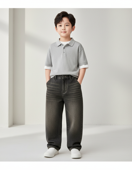 Pantalon Baggy Jean Gris Ample Enfant Décontracté