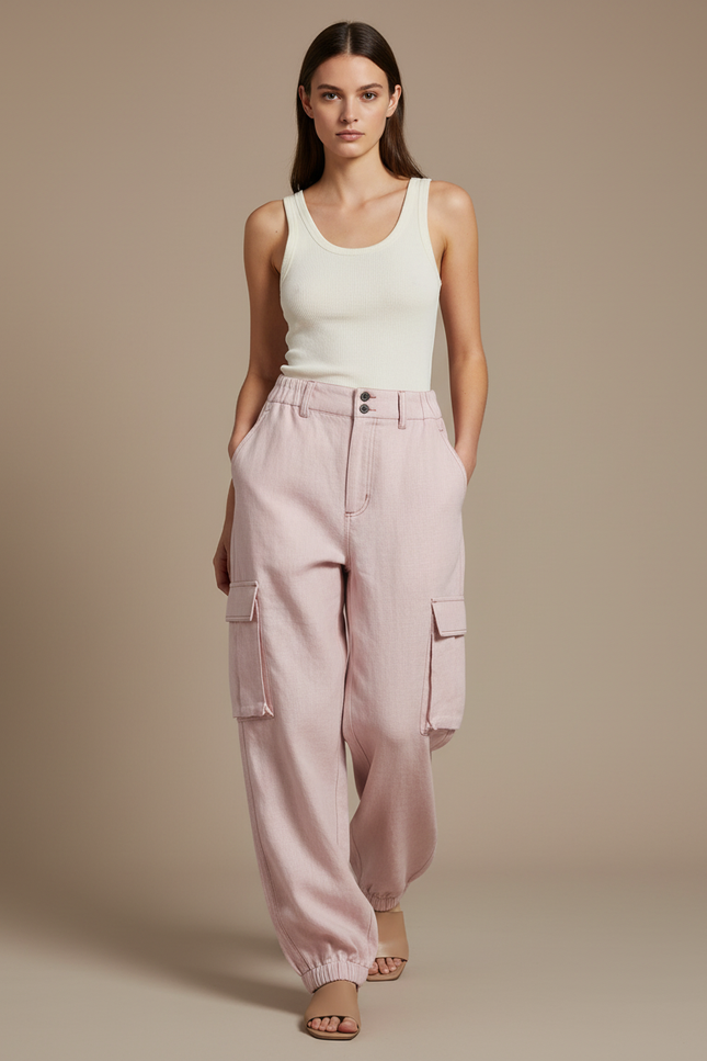 Pantalon Baggy Rose Cargo Ample Coton Femme
