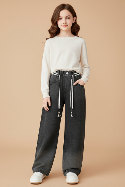 Pantalon Baggy Jean Dégradé Gris Ample Fille