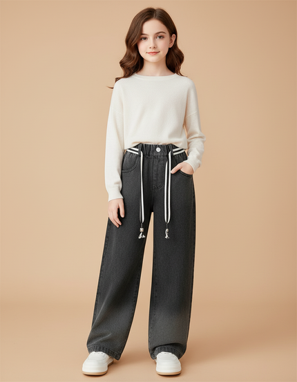 Pantalon Baggy Jean Dégradé Gris Ample Fille