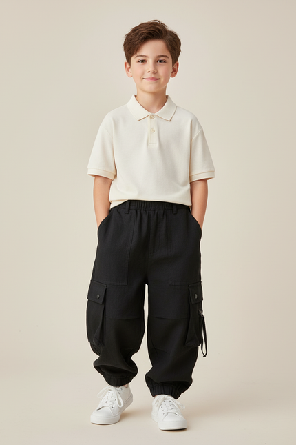 Pantalon Baggy Noir Ample Cargo Enfant Décontracté - Toile