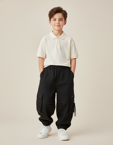 Pantalon Baggy Noir Ample Cargo Enfant Décontracté - Toile